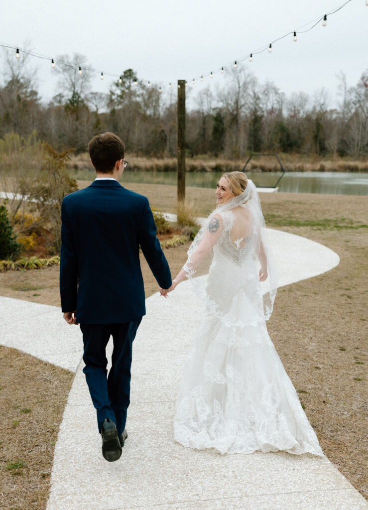 bride and groom walking